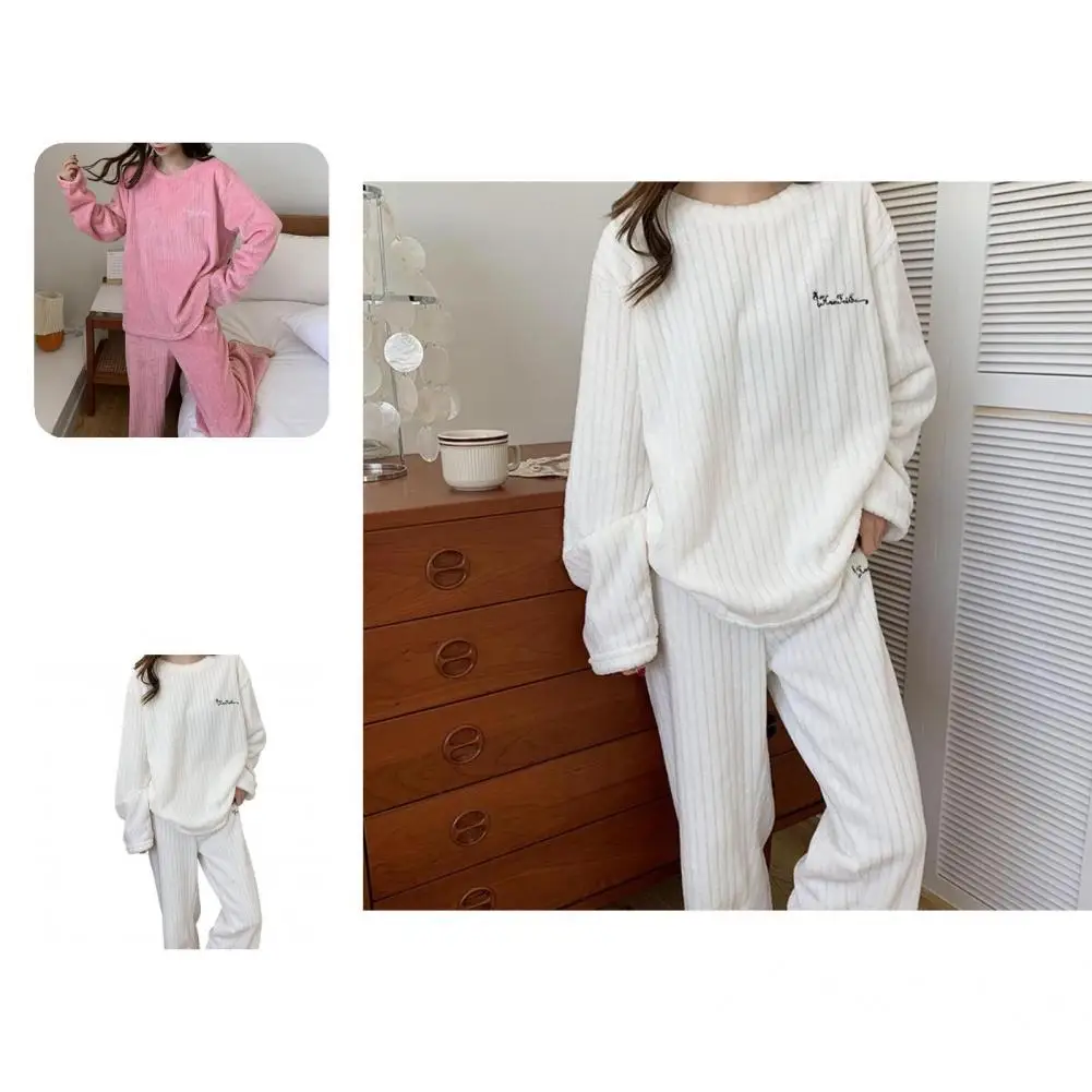 

Привлекательный привлекательный Теплый Женский комплект одежды для сна с круглым вырезом, осенне-зимний пижамный комплект, женская пижама,...