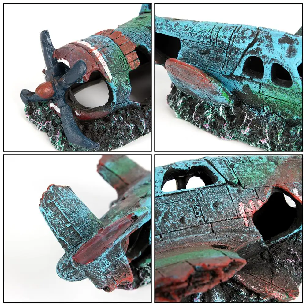 

Senzeal Aquarium Decoration Fish Tank Ornament Fighter Plane Resin Wreck Airplane Artificial Craft Waterscape Cave Accessories