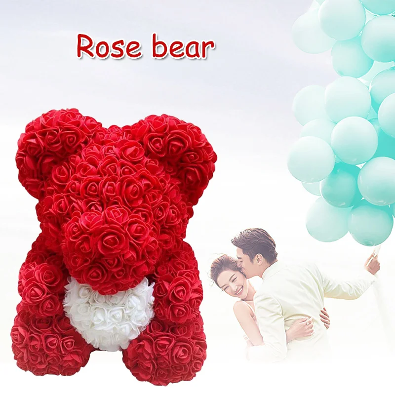 

Lovely Big Red Rose Flower Bear Toys Ornaments Gifts for Valentines's Day 25cm HFD889