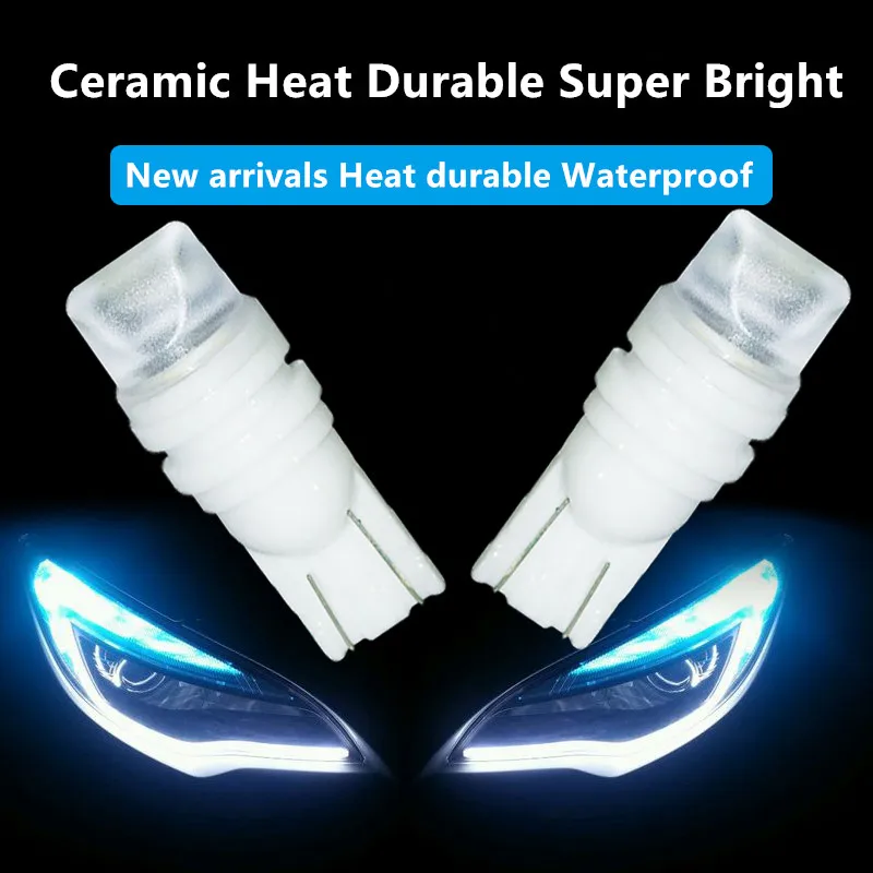 

10Pcs T10 W5W Ceramic 3D LED Waterproof Wedge Licence Plate Lights WY5W Turn Side Lamp Car Reading Dome Light Auto Parking Bulb