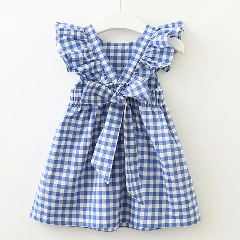 

New Summer Flying sleeve Plaid Baby Girl Clothes Ruffles Backless Children Dress Leisure Lovely Baby Dress Kids Clothing