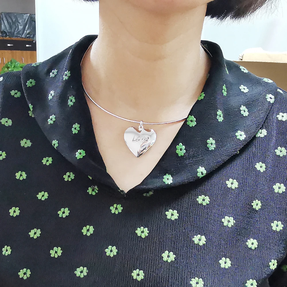 

Lovely Fashion LOVE Big Heart Neacklace For Women 925 Silver Photo Box Pendant Collar Popular Lady Accessories Gifts