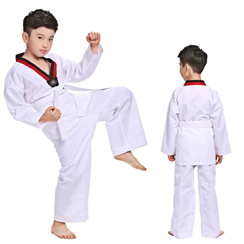 

Белая униформа для тхэквондо-карате WTF дзюдо добок одежда для детей и взрослых унисекс костюмы TKD с длинным рукавом Одежда