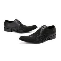 italian fashion mens crocodile pattern leather shoes pointed toe lace up business dress suit shoes