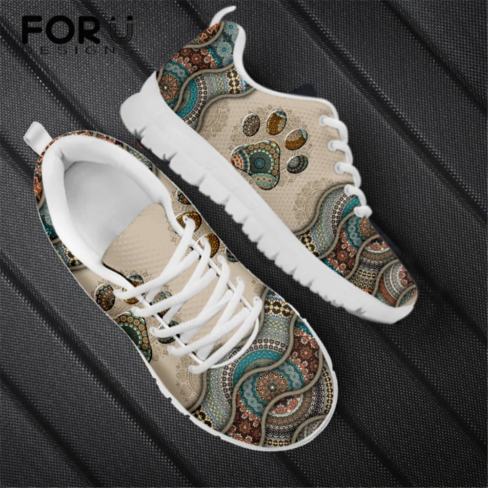 

Женские кроссовки на шнуровке FORUDESIGNS, спортивная обувь на плоской подошве с изображением милой собачьей лапы, мягкие дышащие сетчатые Молод...