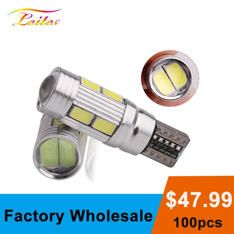 

100pcs T10 W5W 194 168 Car LED Light 5630 10SMD Canbus Error Free Auto Interior Side Turn Bulb Lamp White/Red/Blue/Yellow 12V DC