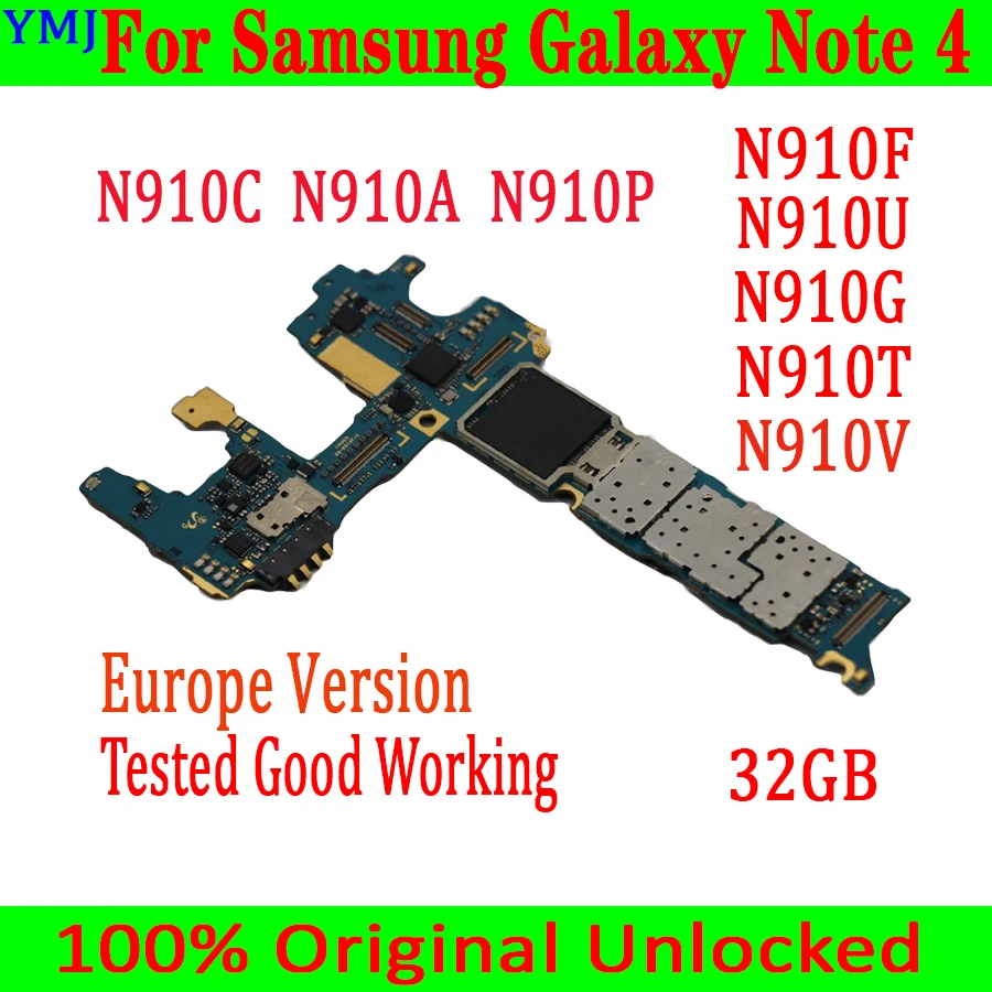 100% оригинальная разблокированная материнская плата для Samsung Galaxy Note4 N910A N910U 32 Гб с