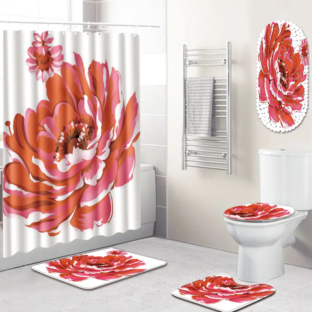

Shower Curtain Bathroom Mat Combination Five-Piece Set Toilet Carpet Shower Room Mat Mat bathroom rug set bathroom mat