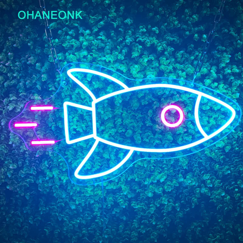 OHANEONK Neon Sign Customise Rocket Shape Birthday Gift for Boys Room Wall Decoration Party Decor Light For Home Kid Room