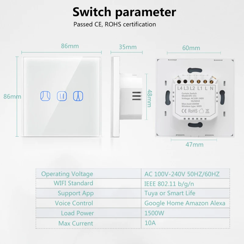 

Tuya Smart Life WiFi Curtain Blind Switch For Roller Shutter Electric Motor Remote/Voice Control DIY Google Home Amazon