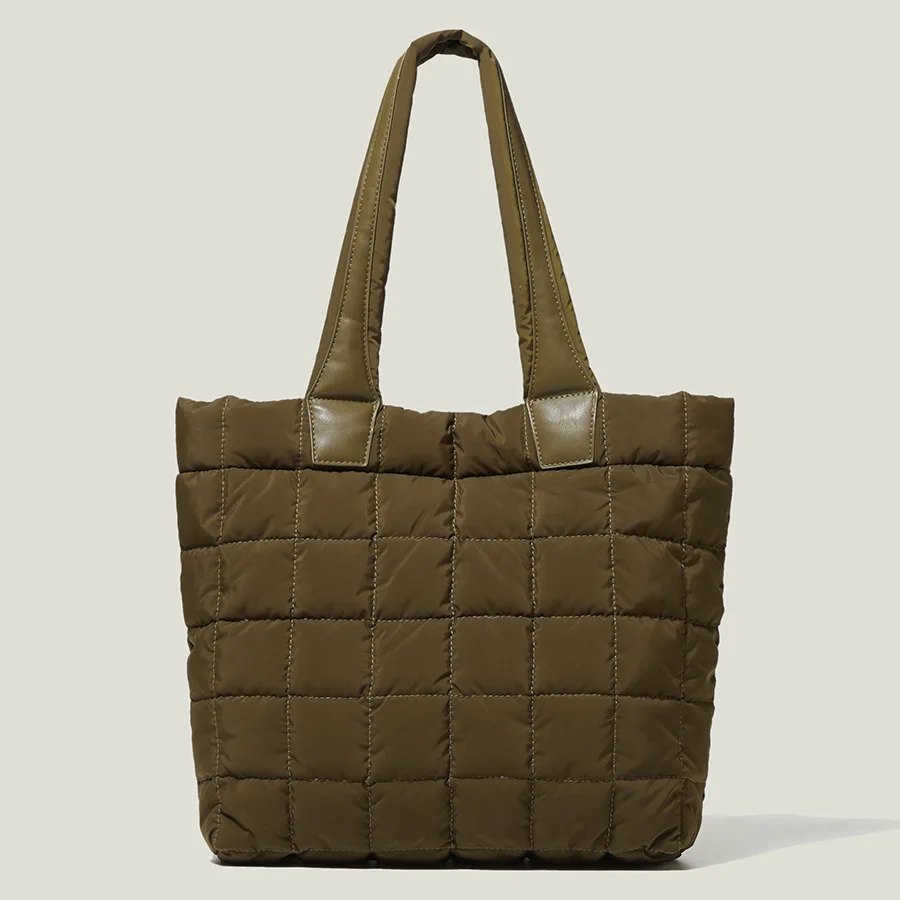 

Plaid Puffy Thread Tote for Women Shopper Large Capacity Ladies Handbags Vintage Winter Retro Female Padded Shoulder Bag Work