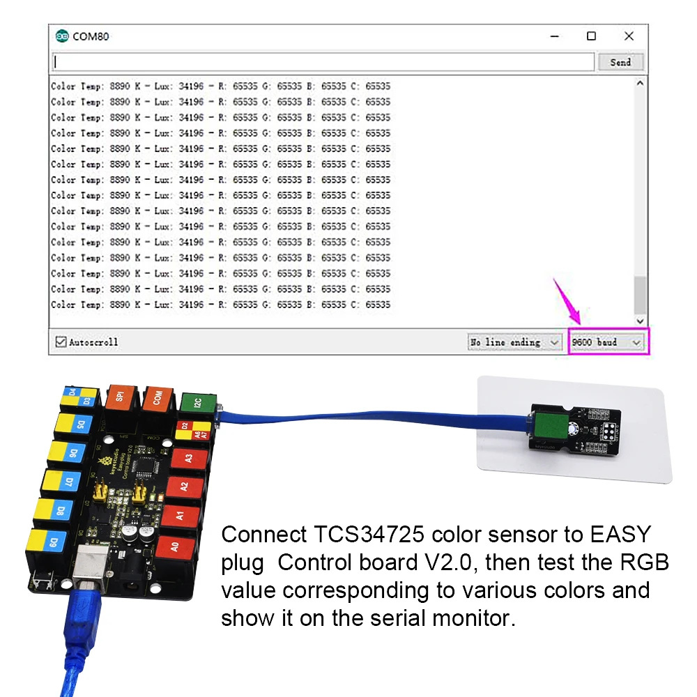 Модуль цветного датчика Keyestudio RJ11 RGB TCS34725 интерфейс I2C для Arduino STEM|Аксессуары