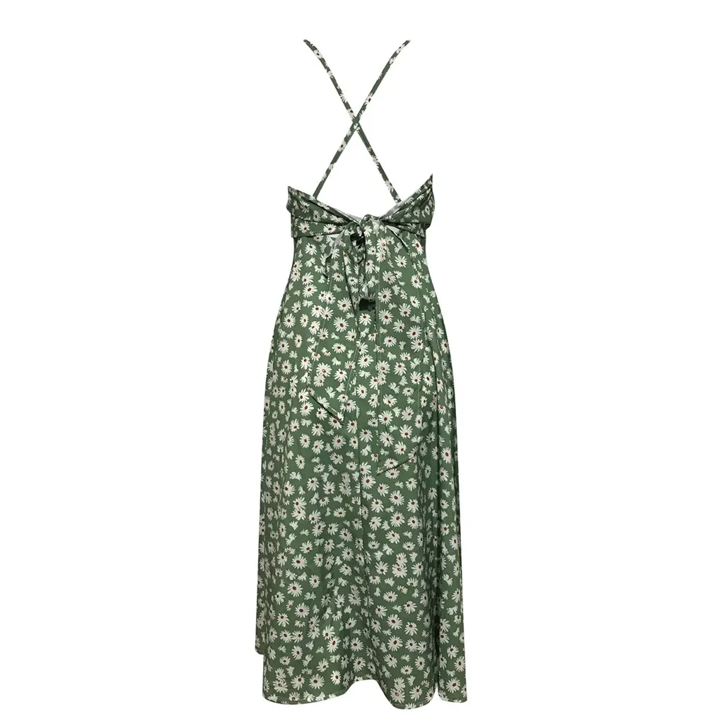 

Summer Dress Women Sexy Deep V Neck Floral Print Sleeveless Beach Dresses Elegant Backless Casual Boho Party Dress Vestidos