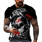Летняя футболка со скелетом, черепом, футболка с пистолетом, готические рубашки, футболка в стиле панк, винтажные рубашки, 3d футболка, мужские стили с аниме, Прямая поставка