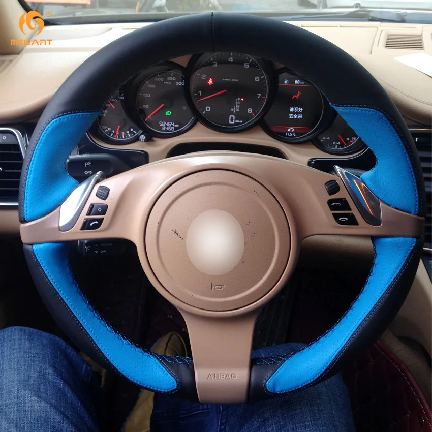 MEWANT светильник синий черный кожаный чехол рулевого колеса автомобиля для Porsche