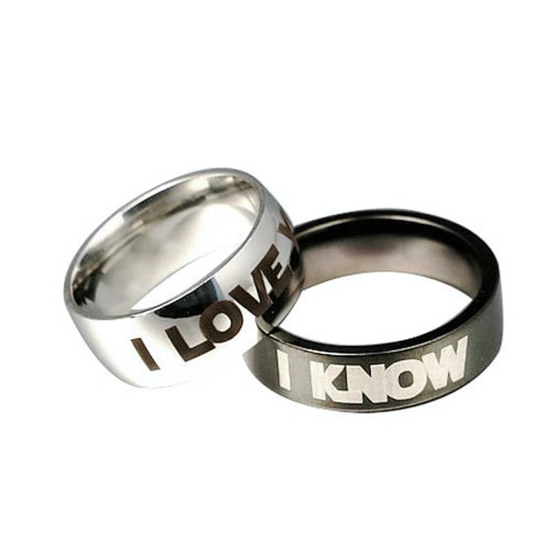 Титановая сталь, Ювелирное кольцо i love you i know, парные кольца, Звездные войны, кольцо для влюбленных, серебряное, черное, 8 мм/6 мм, подарок для мужчин или женщин