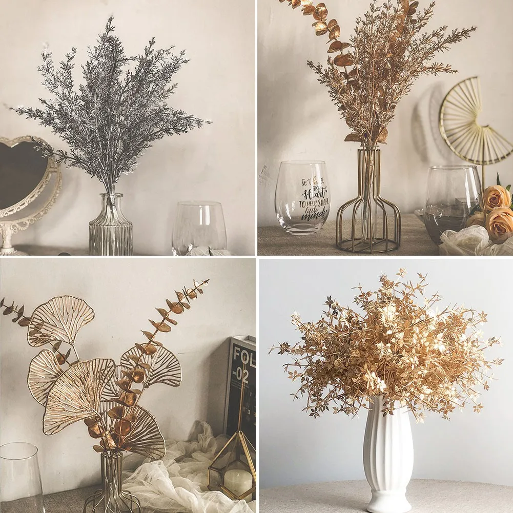 

1 шт. 20*35 см шелковая ткань и пластиковая связка Ретро Золотой влюбленный трава эвкалипт высокие искусственные листья цветок лист