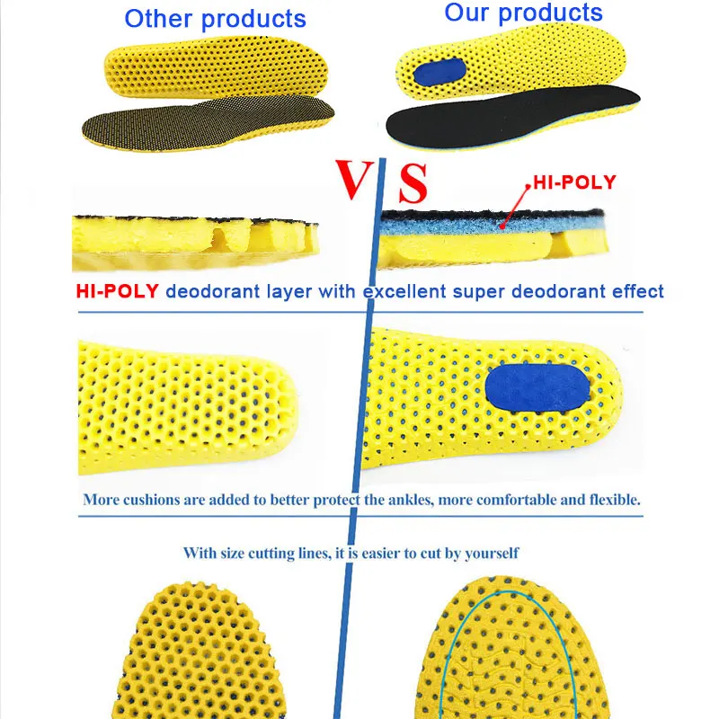 Sport Insoles HI-POLY Deodorant Memory Foam For Shoes Sole Mesh Breathable Cushion Running Feet Man Women | Обувь