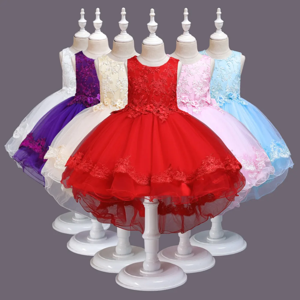 Летнее платье для девочек с цветочной пачкой кружевное принцессы платья