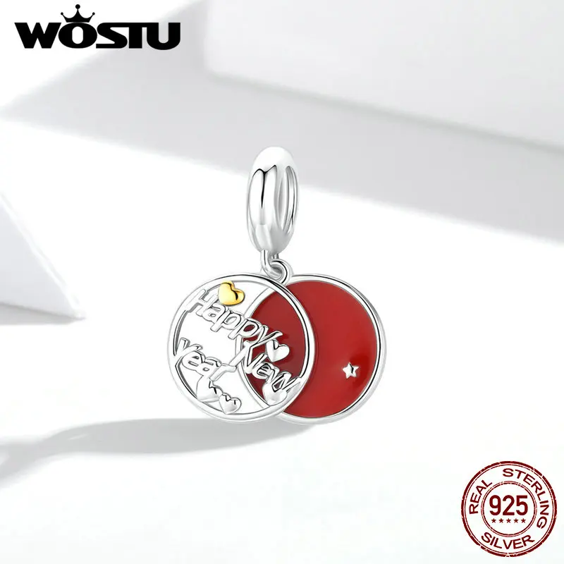 WOSTU 100% 925 стерлингового серебра с новым годом шарик позолоченным кольцом подходят