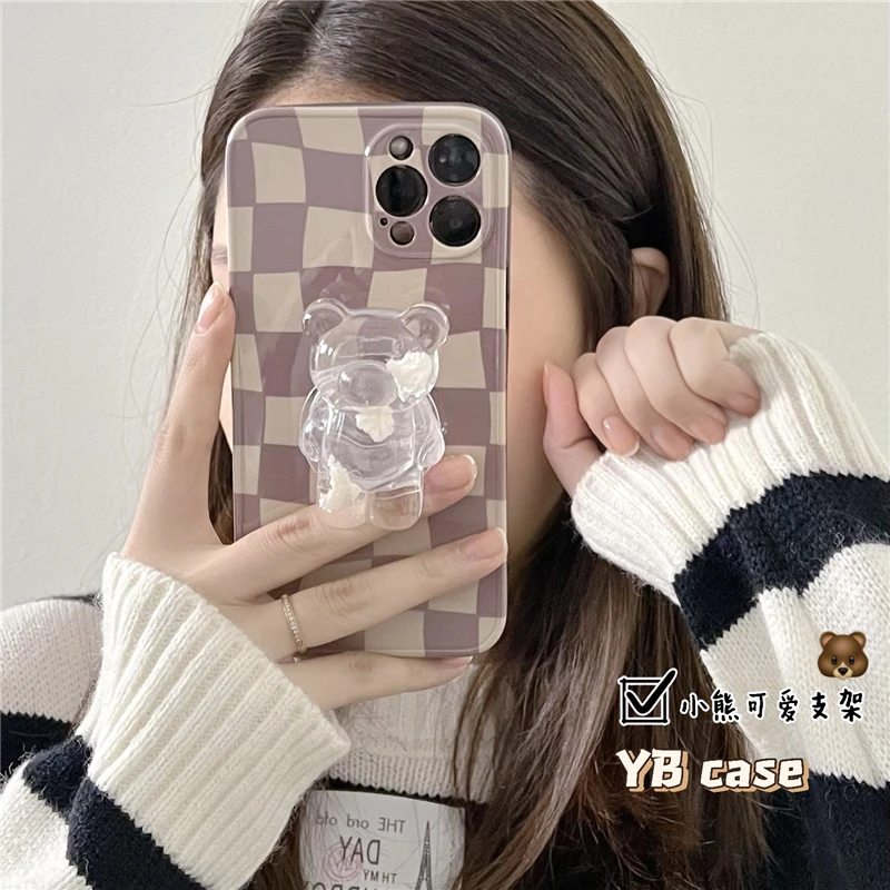 Корейский Клетчатый милый мягкий чехол для телефона с подставкой в виде облака и