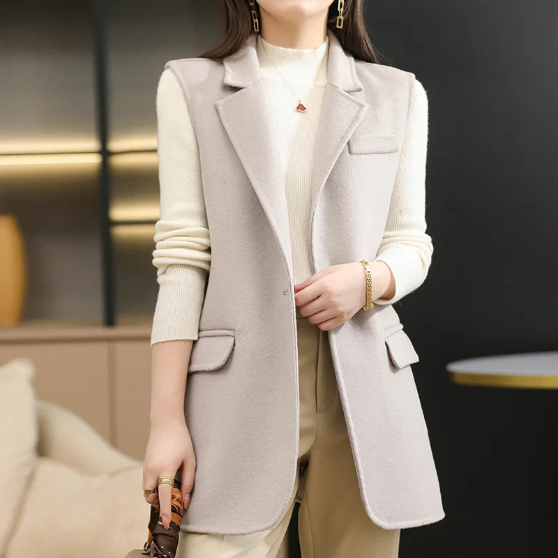 

MeetMetro 100% Merino Wool Women Wool Vest Winter Women Woolen Vest Sleeveless Autumn Wool Blend Vest Solid Outwear Korean Style