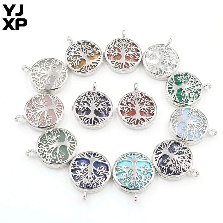 YJXP полые медальоны, подвески, натуральные аметисты, кварцовые камни, дерево жизни, подвески, ожерелья для женщин, мужчин, рейки, подвески, ювелирные изделия