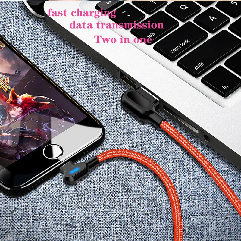 Micro USB кабель 2.4A быстрое зарядное устройство шнур 90 градусов локоть нейлон