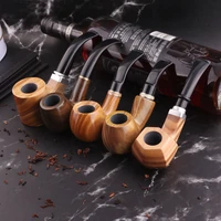 durable nature sandal wood tobacco smoke pipe bent wooden ring smoking pipes plastic holder 9mm pipe filters accessories