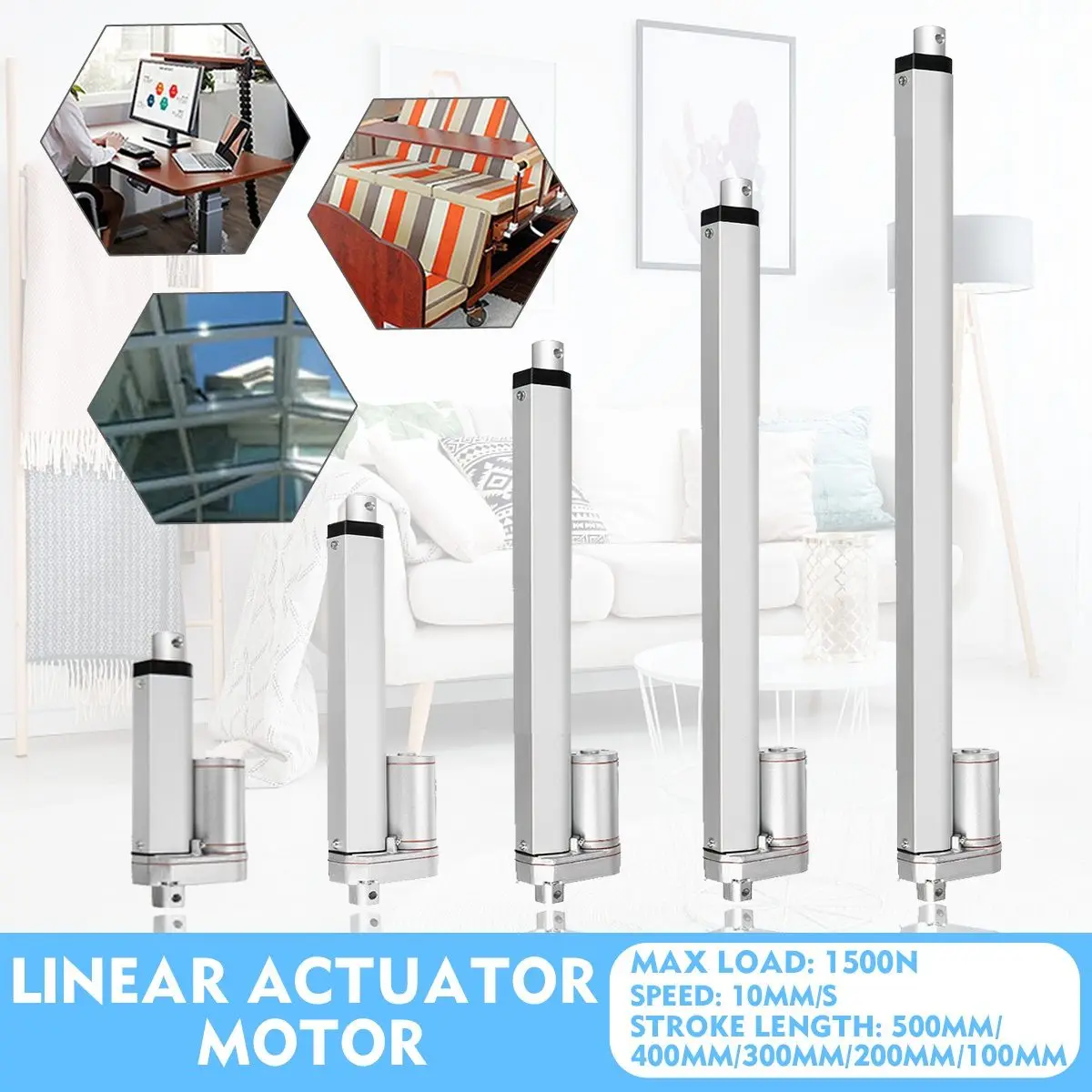 

1500N 100-500mm Aluminum alloy Linear Actuator Motor IP54 DC12V Electric Motor Linear Actuator For Self Unicycle Scooter