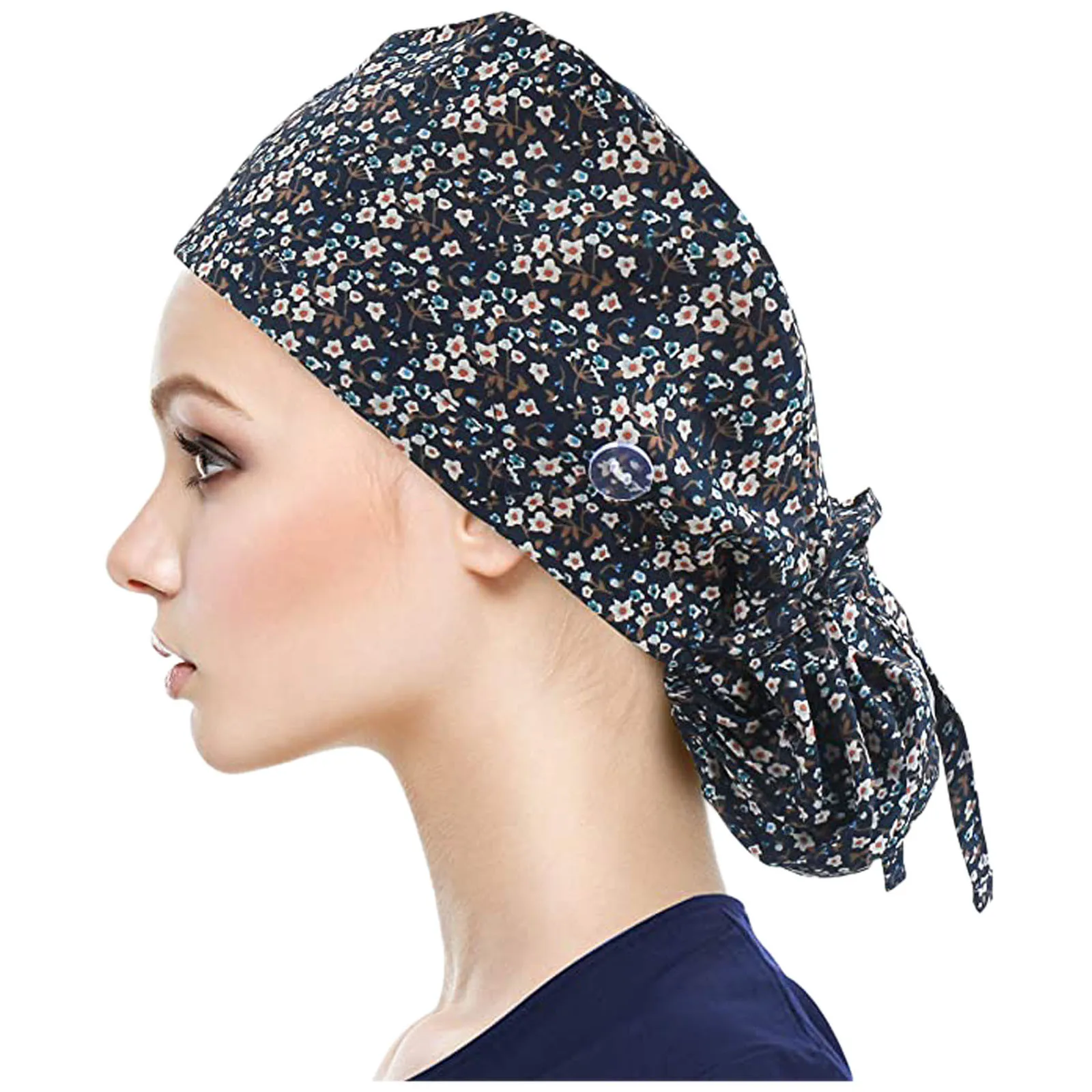 

Women Mens Fashion Cotton Nurse Hat Solid Color Scrub Cap Nurse Accessories Button Bouffant Hat Sweatband Gorro Enfermera