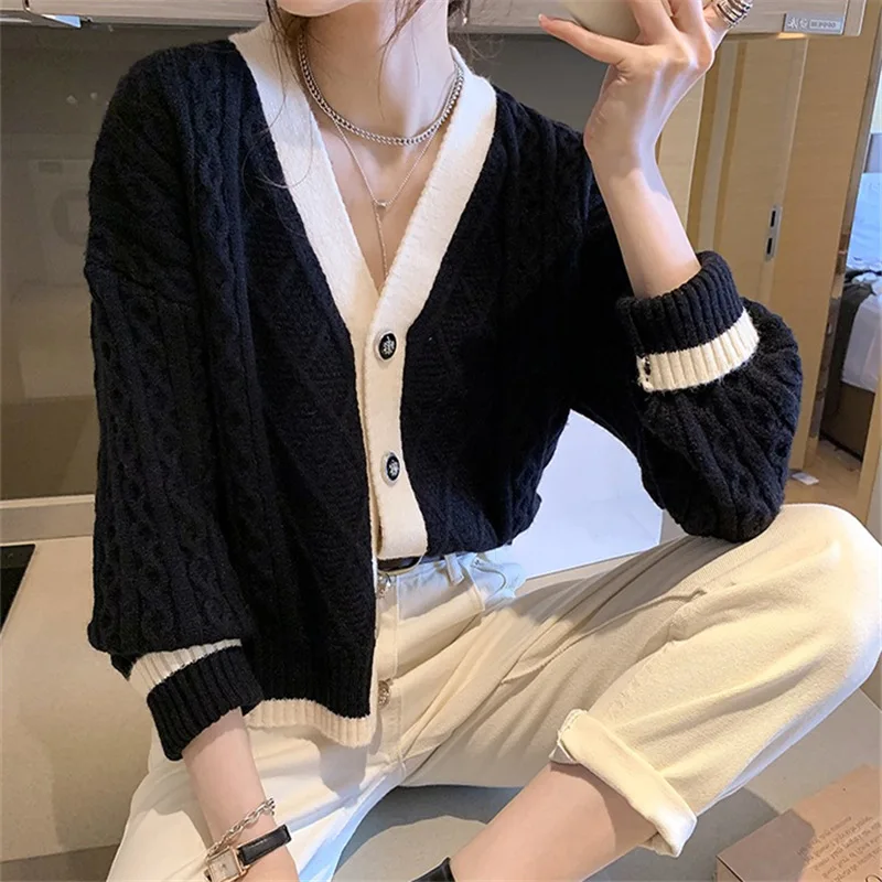 

Autumn Spring V Neck Single Breasted Casual Knit Cardigans Slim Chic Women Fashion Streetwear Sweater Tops Clothing
