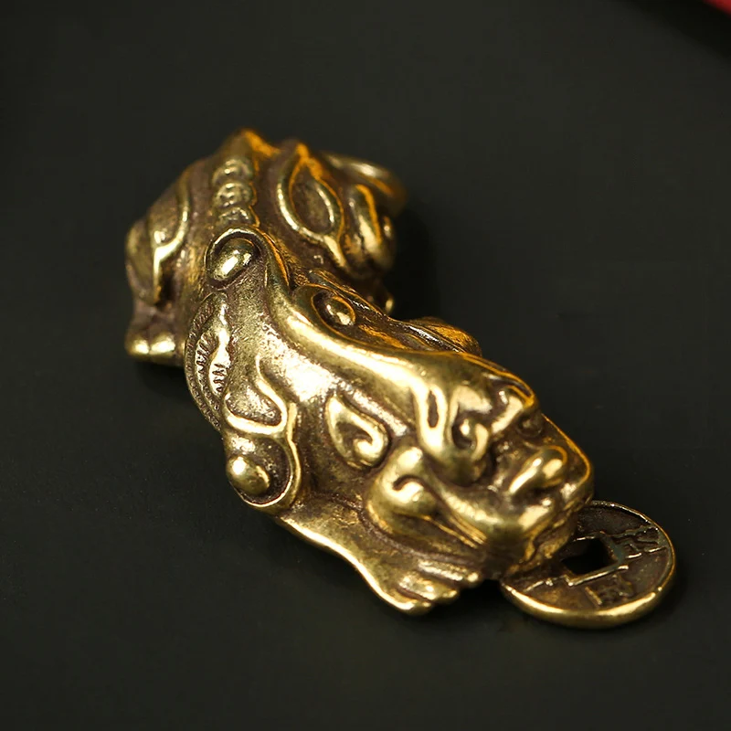 Большие размеры медные винтажные брелки для ключей Lucky Beast Pi Xiu металлические