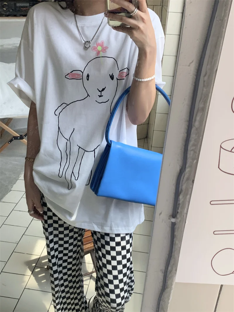 

2428 Summer New Fashion Loose All-match Fashion Lamb Short Sleeve T-Shirt