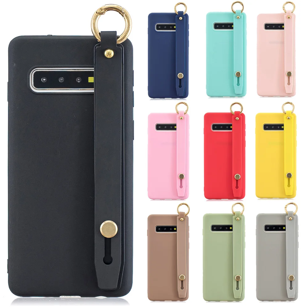 Bracket Wrist Strap Case For Samsuny Galaxy S10 S9 S8 Plus 5G Lite S10E Candy Color Soft Shell Phone Ultrathin |