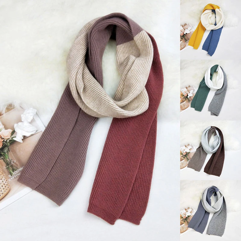

Шарф-Сращивание в трех цветах, зимние теплые шали разных цветов, шерстяные вязаные шарфы, Мягкие плотные двусторонние женские теплые шарфы