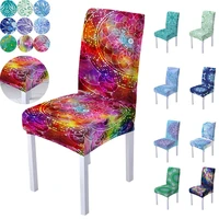 bohemian mandala flower printed elastic chair cover for wedding party banquet high back chair protective cover home chair decor