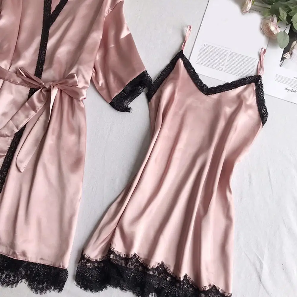 Женская кружевная сексуальная пижама на бретельках с v образным вырезом халат и