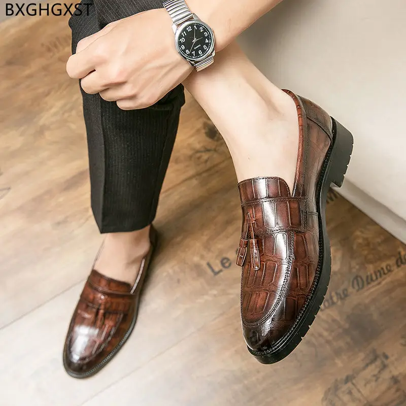 Brown Dress Shoes Mens Tassel Party for Men 2022 Formal Black Loafers туфли мужские кожаные Chaussure Homme | Обувь