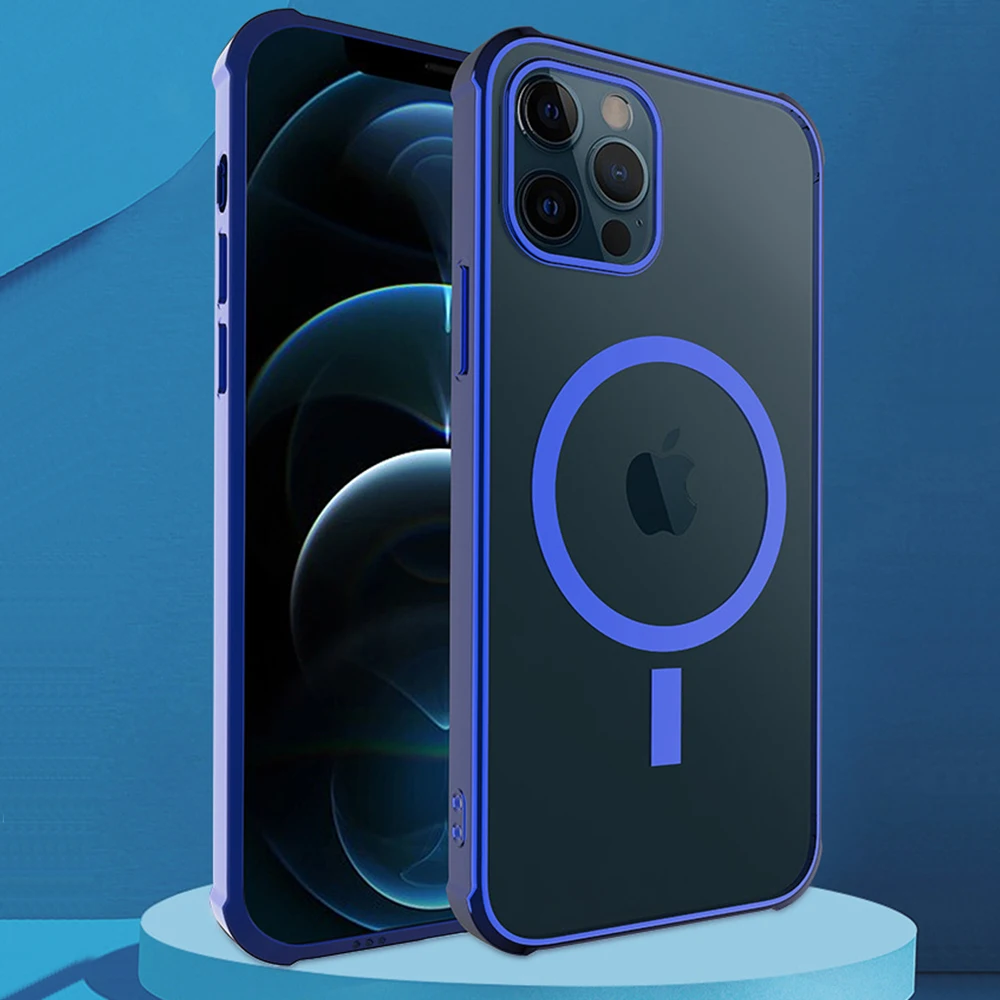 

Magnetic Plating Clear Case For iphone 12 12mini Wireless Charging Silicone Transparent macsafe Coque For iPhone 12Pro 12Pro Max