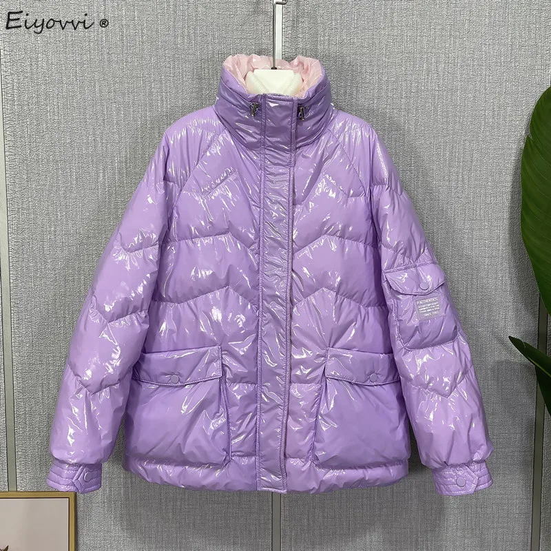 

2021 New Bright Face White Duck Down Jacket Women's Bread Jacket Short Thickened Korean Letter Stand Collar Jacket Fashion Wear