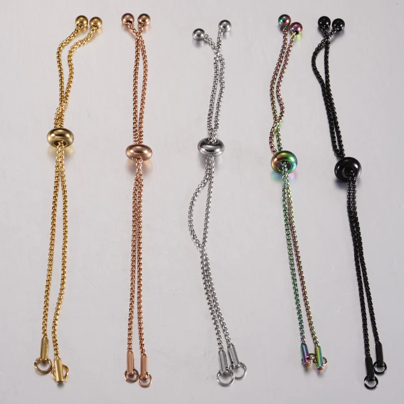 

100% Stainless Steel Adjustable Slider Chain For Bracelet 2 Hole Connector Box Chain Jewelry Accessories Wholesale 10pcs