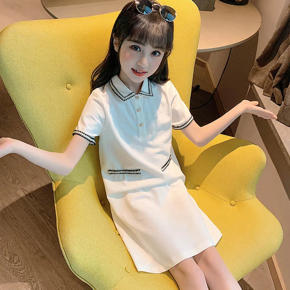 Летние платья для девочек однотонные школьные повседневное стильное детское