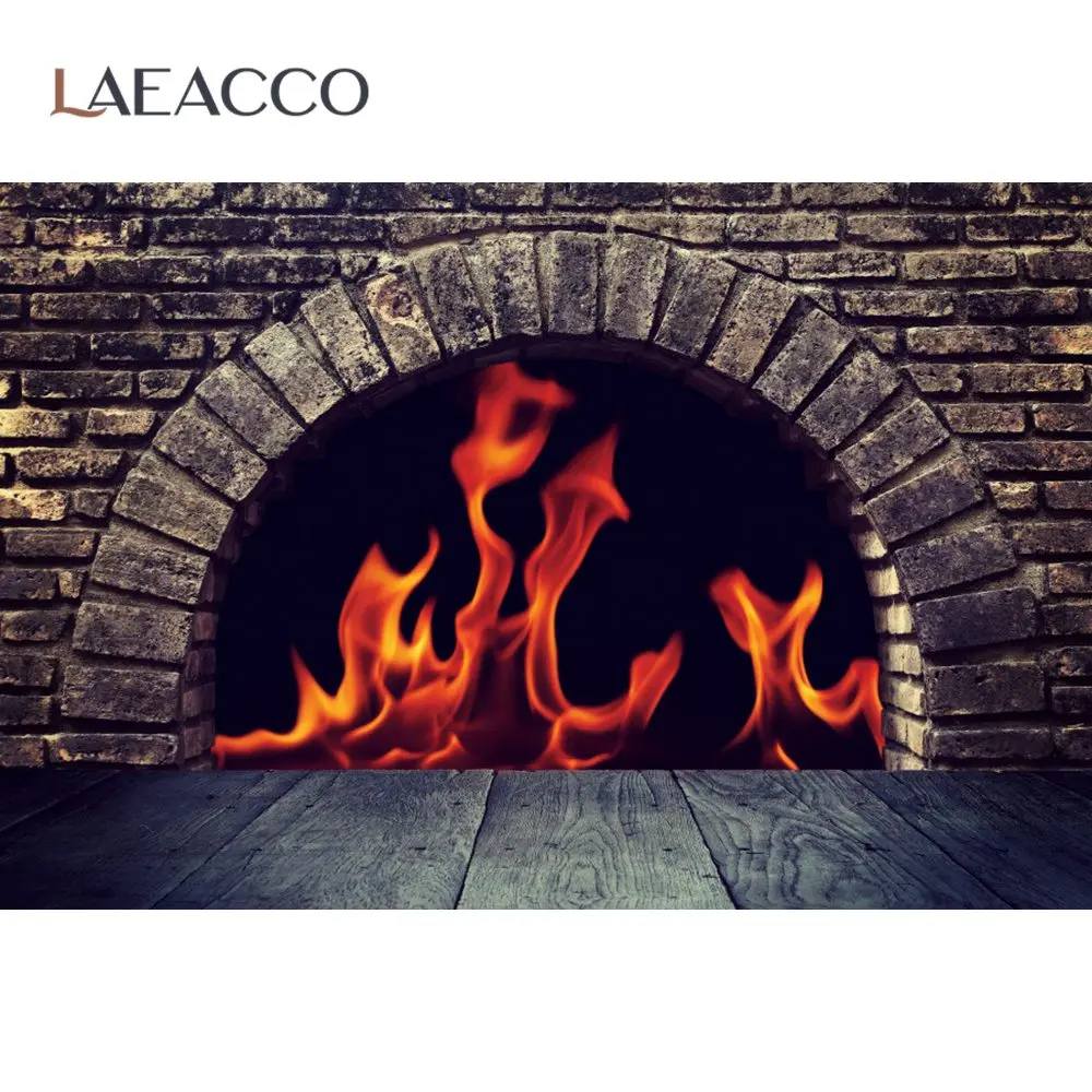 

Christmas Fireplace Home Decor Background Photography Brick Wall Fire Wood Floor Photozone Photographic Backdrop Photo Studio