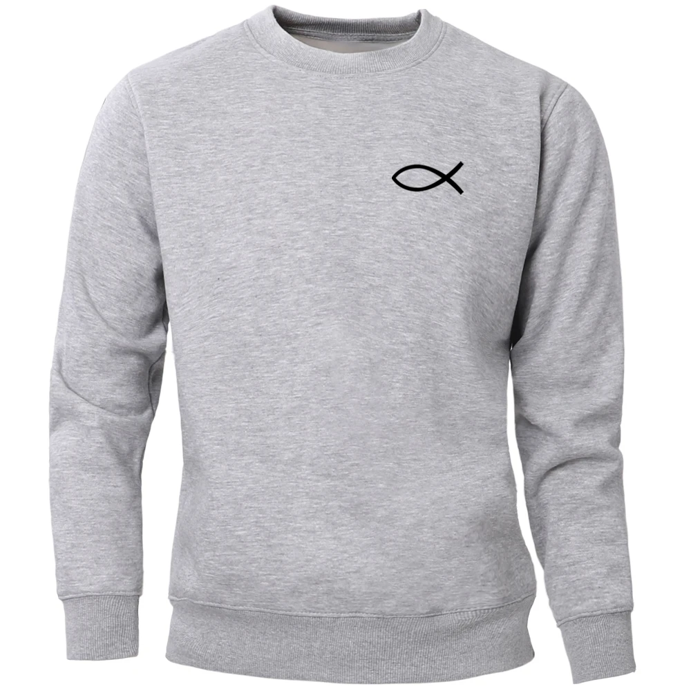 Иисус толстовки с принтом рыбы Для мужчин Христос Crewneck Толстовка Джемпер из