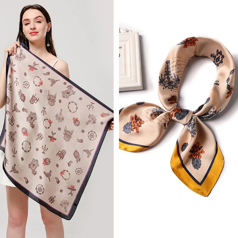 

Женский шелковый шарф, новый официальный платок небольшого размера с квадратным вырезом, бандана, шали, шарфы 70*70 см, 2022
