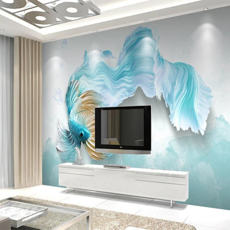 

Custom wall mural 3d swimming fish home decor wallpaper
