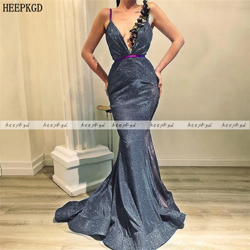 

Женское блестящее платье, серое длинное платье-Русалка на тонких бретелях для выпускного вечера, размера плюс