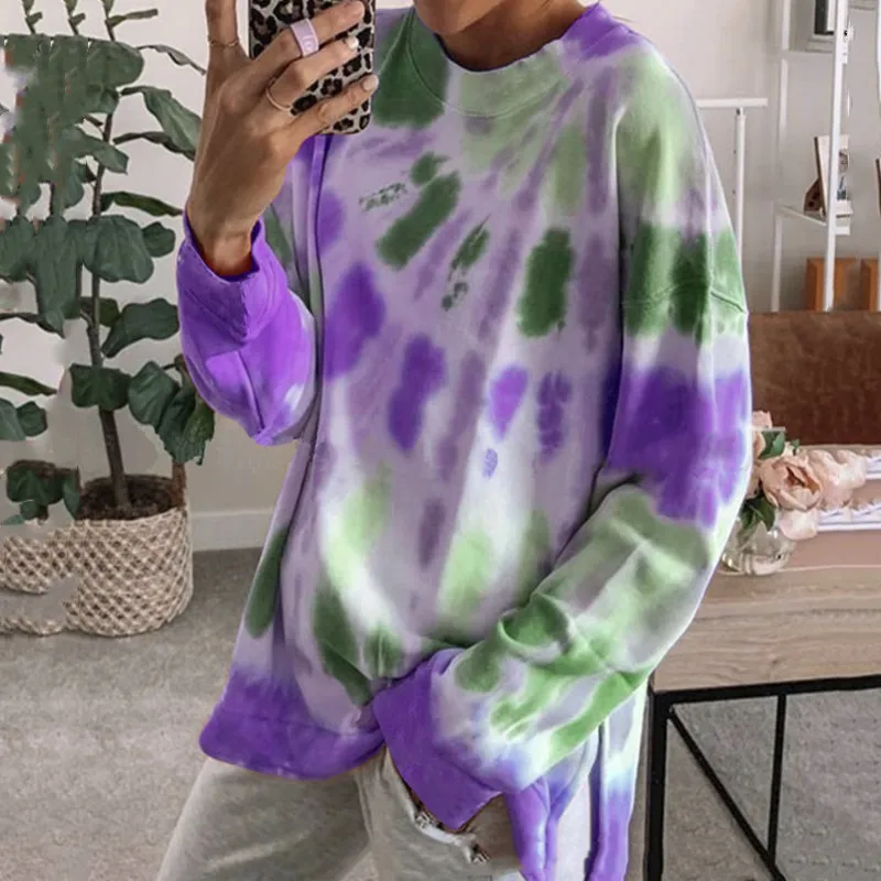 

2020 Autumn And Winter Long-sleeved Women's New Round Neck Casual Loose Tie Dye Print Hoodies Female Plus Size 5XL Sweatshirt