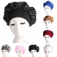 extra large satin silky bonnet sleep cap with premium elastic band for women solid color head wrap brimmed nightcap night hat 1x